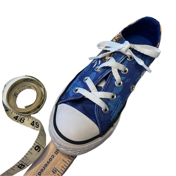 Chuck Taylor All Star Dino's Beach Party Lo Top Junior Sz 12 Blue gold Dinosaur - Picture 11 of 15